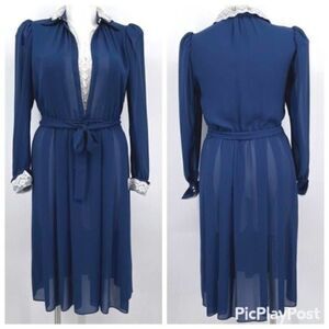 Vintage Benee by Lori Ann Vintage dress MFG Canada blue long sleeve Large BoxD